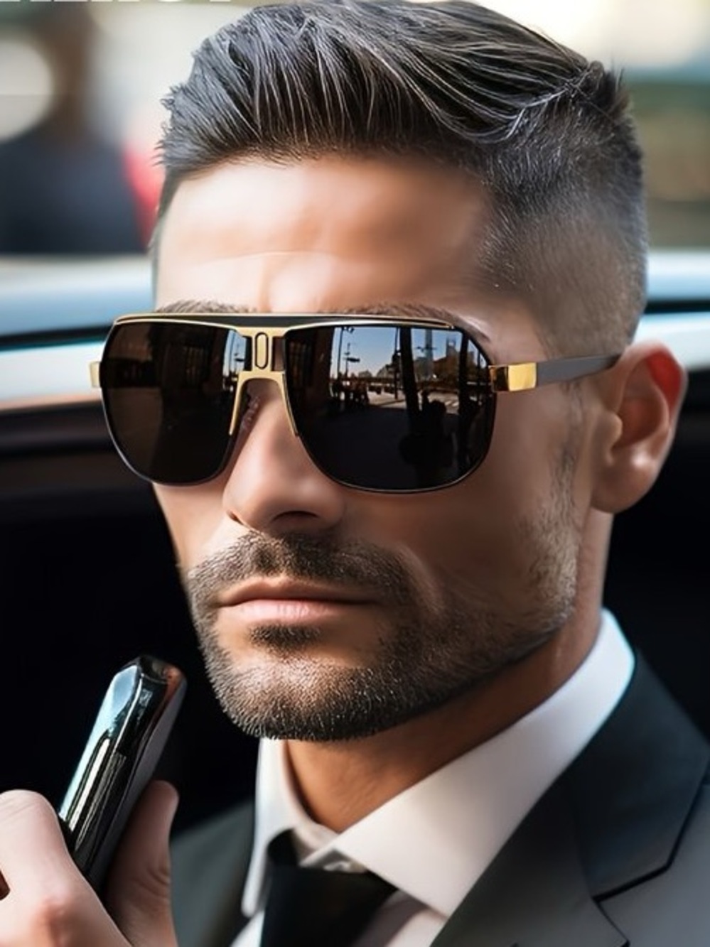 Polarized Alloy Square Oversized Black Frame Sunglasses UV400